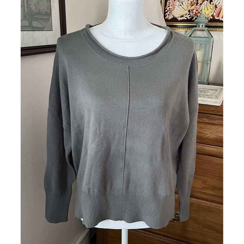 NWT French Connection Babysoft Large Sweater Crewneck Knit Grey Warm Graphite